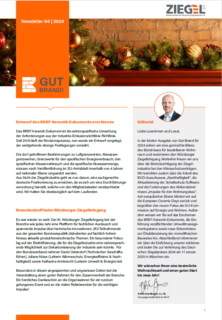 Gut Brand! 04|24 Newsletter der Ziegelindustrie