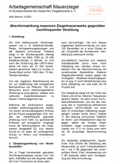 Abschirmwirkung massiven Ziegelmauerwerks gegenüber hochfrequenter Strahlung