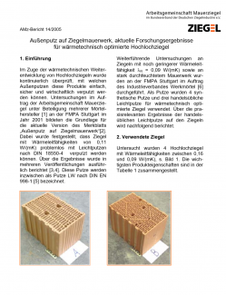 Außenputz auf Ziegelmauerwerk - Aktuelle Forschungsergebnisse  für wärmetechnisch optimierte Hochlochziegel 