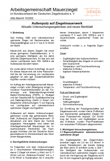 Außenputz auf Ziegelmauerwerk - Aktuelle Untersuchungsergebnisse und neues Merkblatt