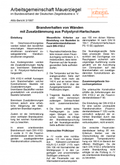 Brandverhalten von Wänden mit Zusatzdämmung aus Polystyrol-Hartschaum