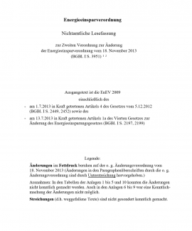 Nichtamtliche Lesefassung zur Zweiten Verordnung zur Änderung  der Energieeinsparverordnung vom 18. November 2013 (BGBl. I S. 3951) 