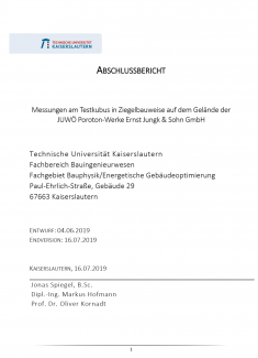 Abschlussbericht Messungen am Testkubus in Ziegelbauweise auf dem Gelände der JUWÖ Poroton-Werke Ernst Jungk & Sohn GmbH